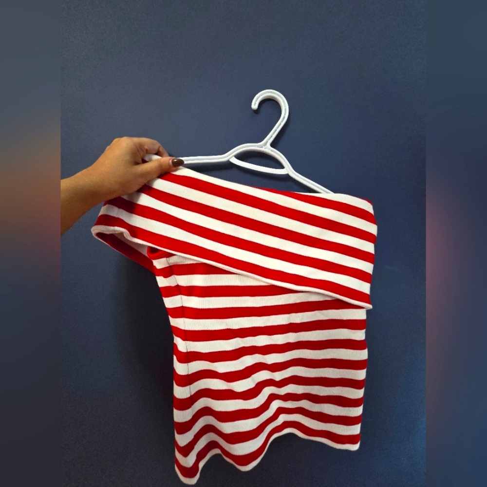 Off Shoulder Red and White Striped Top Like New